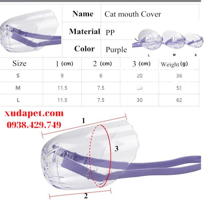 [MUA NHIỀU GIẢM GIÁ] Rọ Mõm Cho Mèo Chống Cắn Liếm Thoáng Khí Cho Mèo Xudapet, Nhựa PP cao cấp - Xudapet - SP000621
