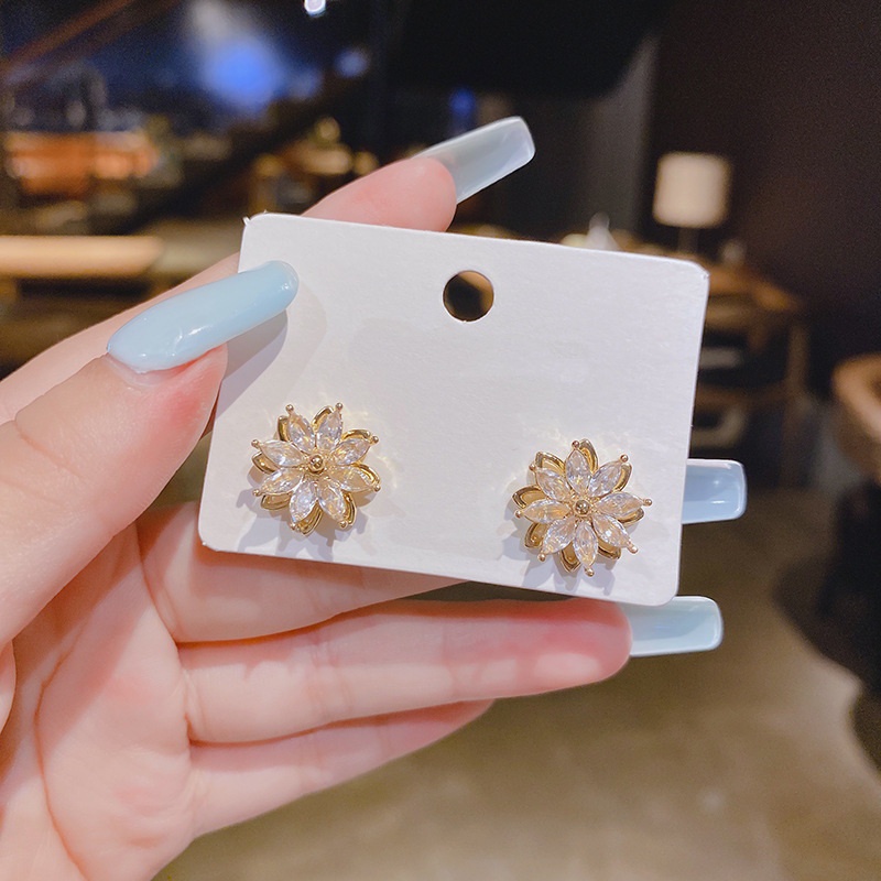 Khuyên tai RINHOO bạc 925 hình cỏ bốn lá thời trang cao cấp