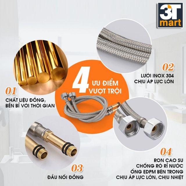 (GIÁ HỦY DIỆT) BỘ 2 DÂY NÓNG LẠNH INOX 304