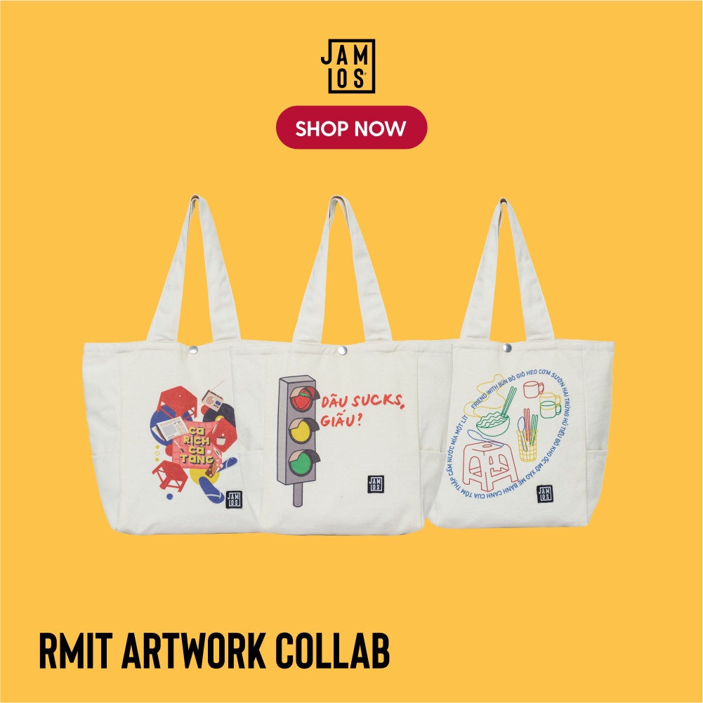 Jamlos Artwork Tote - Túi vải canvas thời trang in hình thiết kế đường phố, bún bò, món ăn, đèn đỏ