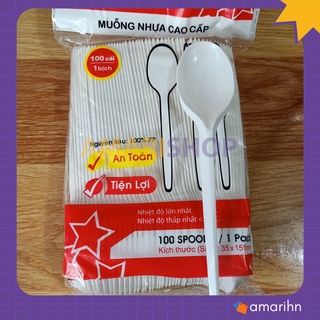 Túi 100 muỗng nhựa, thìa nhựa cao cấp dùng 1 lần
