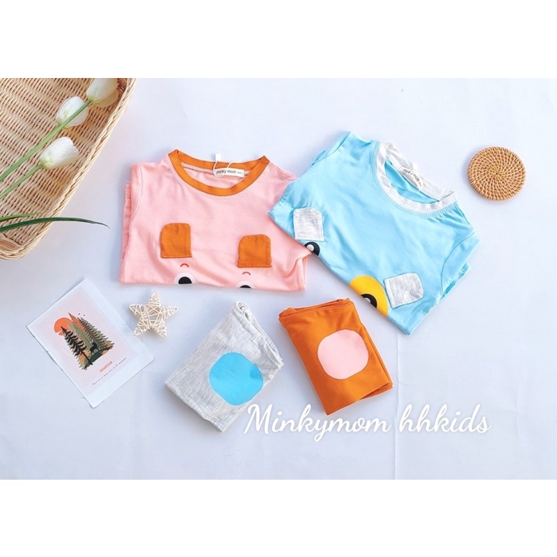 Bộ quần áo dài tay cổ chui mùa hè phối màu hình thú vải thun lạnh điều hoà Minky mom bé trai bé gái (7-16kg)