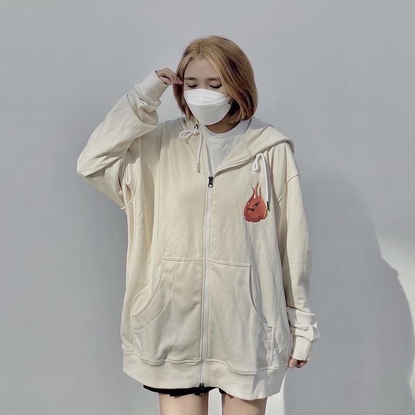 Áo khoác Hoodie Zip Dây Kéo Nam Nữ Form Rộng Mascot màu tan by Local Brand Xfire Unisex