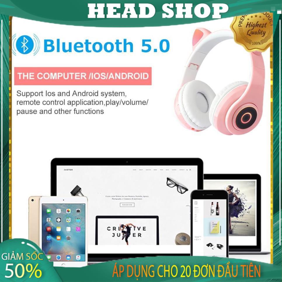 Tai Nghe Mèo Bluetooth Không dây B39 có Đèn Led gập gọn tặng kèm dây âm thanh kết nối máy tính HEADSHOP