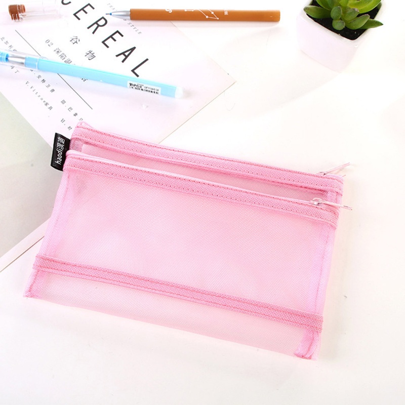 Túi Lưới Đựng Bút Chì / Đồ Trang Điểm Hai Ngăn Có Khóa Kéo Nhỏ Gọn Mới Lạ