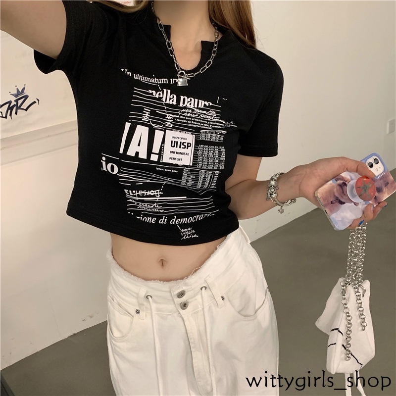 Áo Thun Lửng Ngắn Tay Cổ Chữ V Thời Trang Nữ