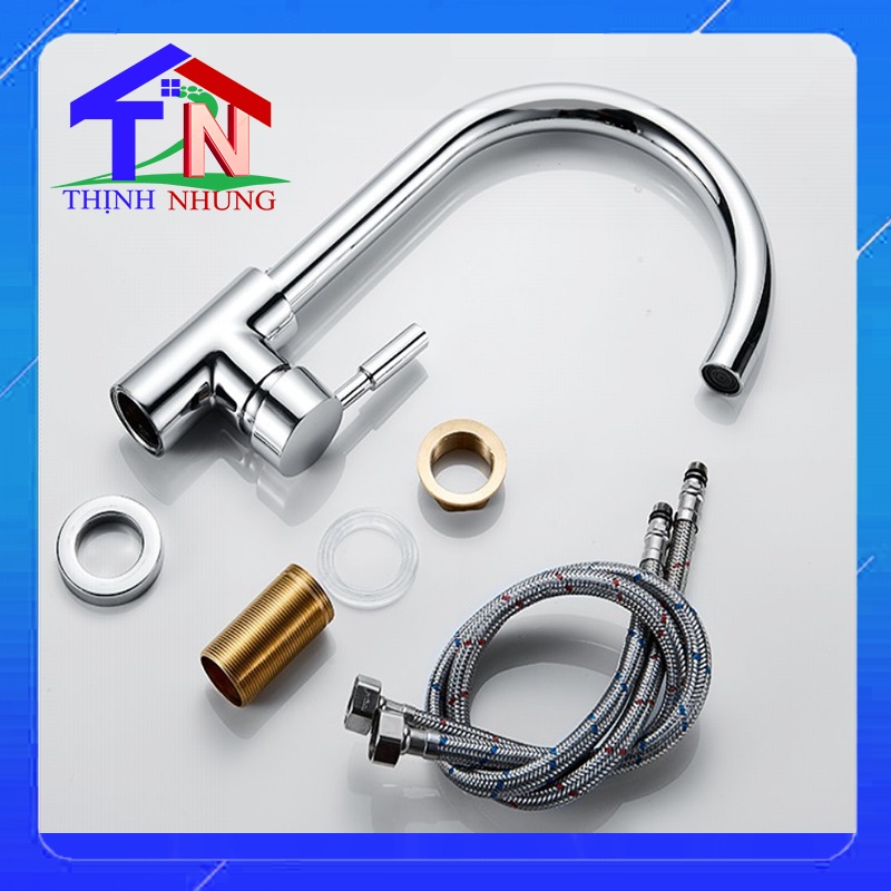 Vòi Rửa Chén Bát Nóng Lạnh Inox 304 Củ Vòi Đồng Nguyên Khối Quay 360 Độ🍒Tặng Kèm 2 Dây Cấp Nóng Lạnh Bảo Hành 12 Tháng🍒🍒