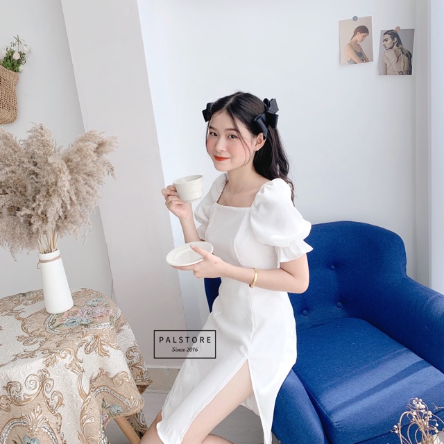 Váy cổ vuông vai chun xẻ tà - Lolita Dress - hàng thiết kế | BigBuy360 - bigbuy360.vn