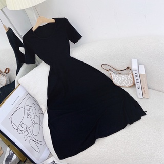 Đầm maxi cổ tròn tay ngắn