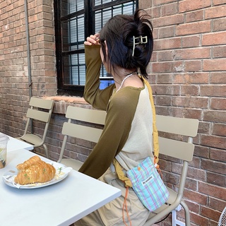 Túi Dây Rút Đựng Điện Thoại Di Động Họa Tiết Sọc Caro Màu Tương Phản Có Thể Điều Chỉnh Dây Đeo