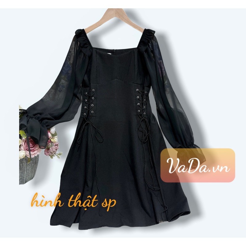 Đầm dạ hội Đầm xoè dự tiệc màu đen mặc được nhiều kiểu eo đan dây xinh xắn - Thời Trang VADA - Đ300