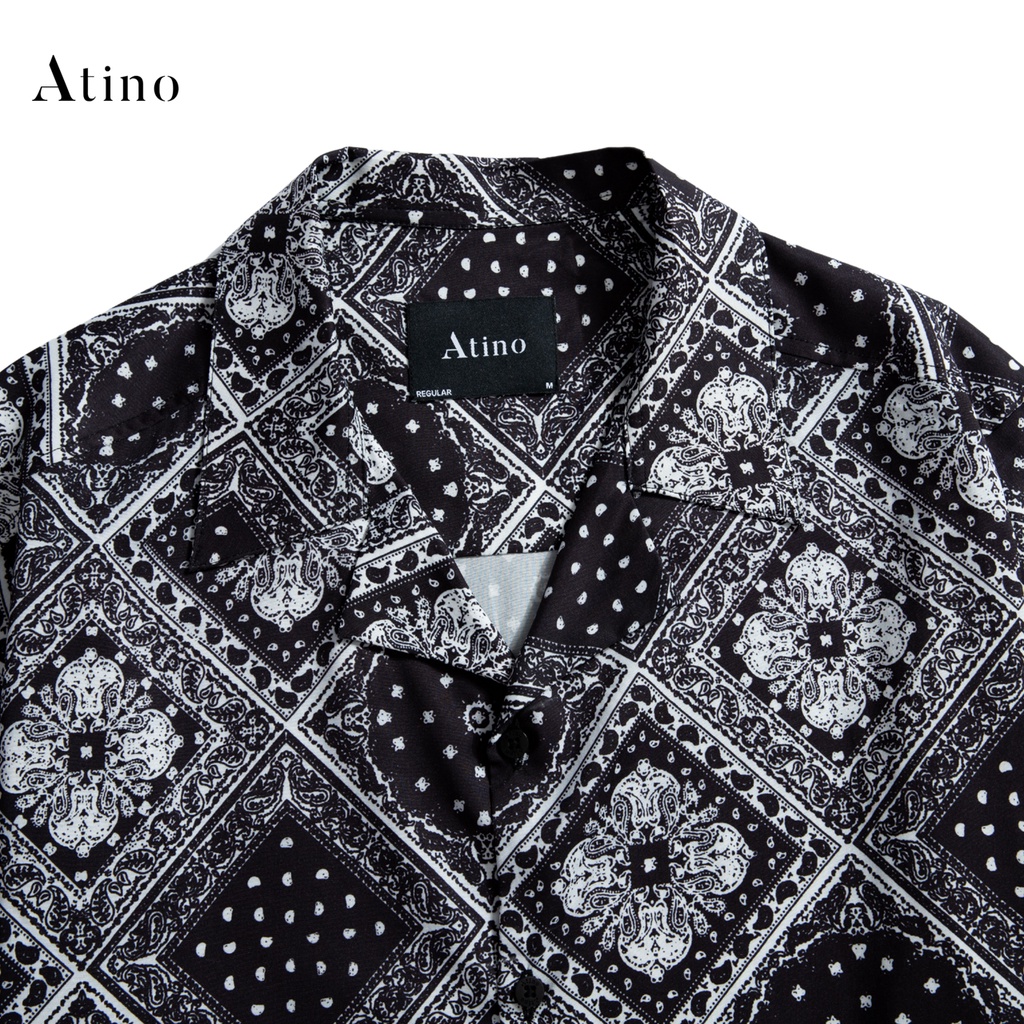 Áo sơ mi cộc tay nam ATINO vải lụa họa tiết thổ cẩm form regular SM0208 | BigBuy360 - bigbuy360.vn