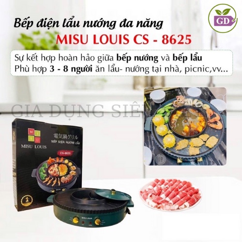 Bếp Lẩu Nướng Đa Năng 2 Ngăn MISU CHÍNH HÃNG 1500W, Có 2 Mâm Nhiệt Chống Dính An Toàn. Bếp lẩu nướng MISU