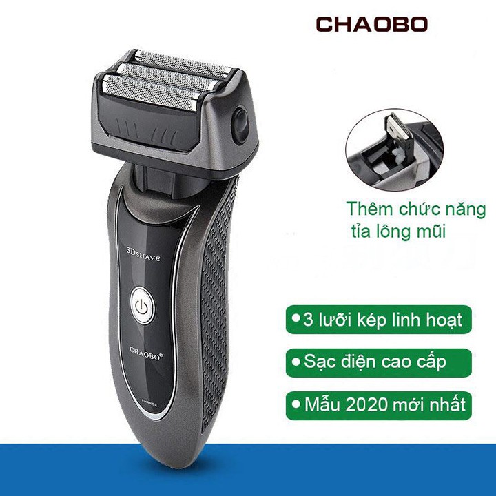 Máy cạo râu Chaobo RSCW-9300 thiết kế hiện đại với 3 lưỡi kép.