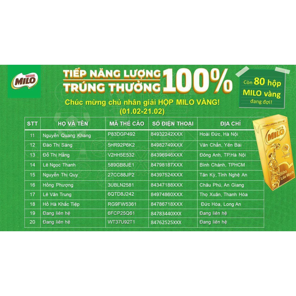 [MILO VÀNG] Thúng 48 hộp thức uống lúa mạch Nestlé MILO ít đường 180ml