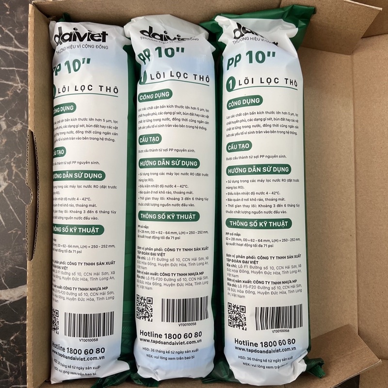 Combo 3 lõi lọc nước số 1 PP 5mcr chính hãng Đại Việt
