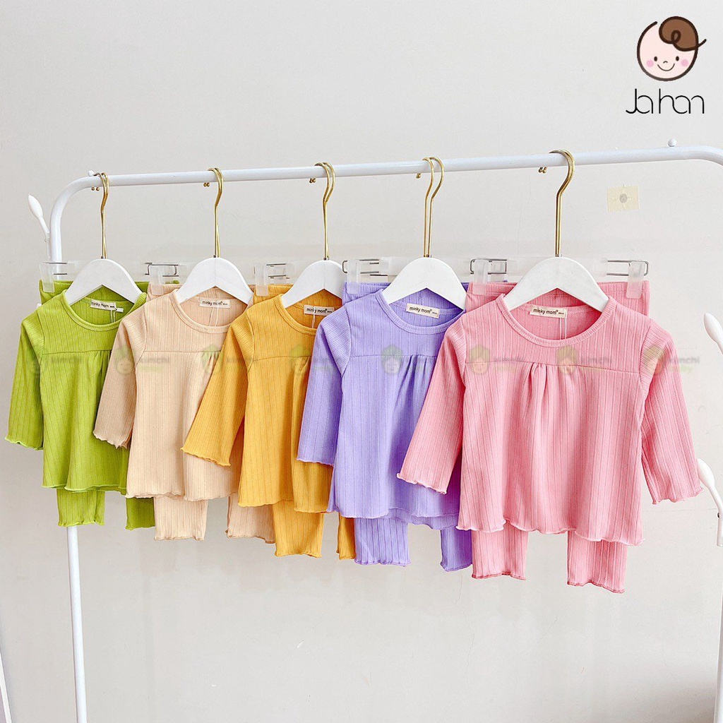 Bộ Thun Gân Dài Tay Cho Bé Gái, Bé Trai Minky Mom Bèo Nhún Ngực, Bộ Quần Áo Cho Bé Mặc Nhà MKMTD2222