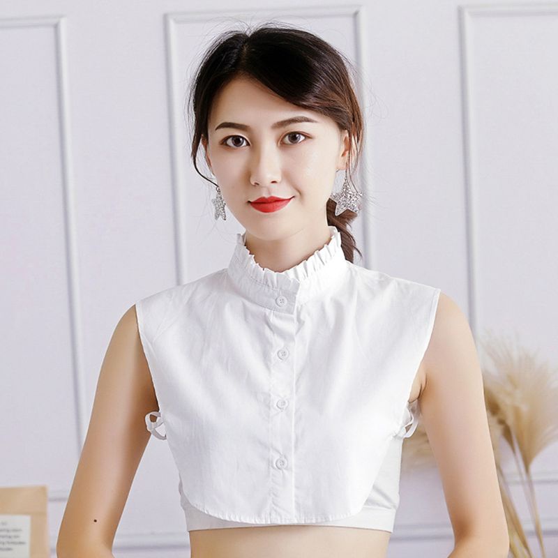 Yoioi Áo Sweater Giả Cổ Đứng Nhún Bèo Màu Trắng Thuần Có Thể Tháo Rời Thời Trang Mùa Thu Cho Nữ