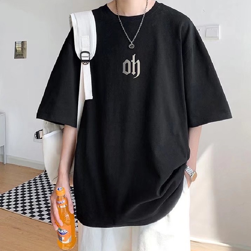 Áo Thun Tay Ngắn Cổ Tròn Dáng Rộng In Chữ Phong Cách Nhật Bản Thời Trang Mùa Hè Cho Nam