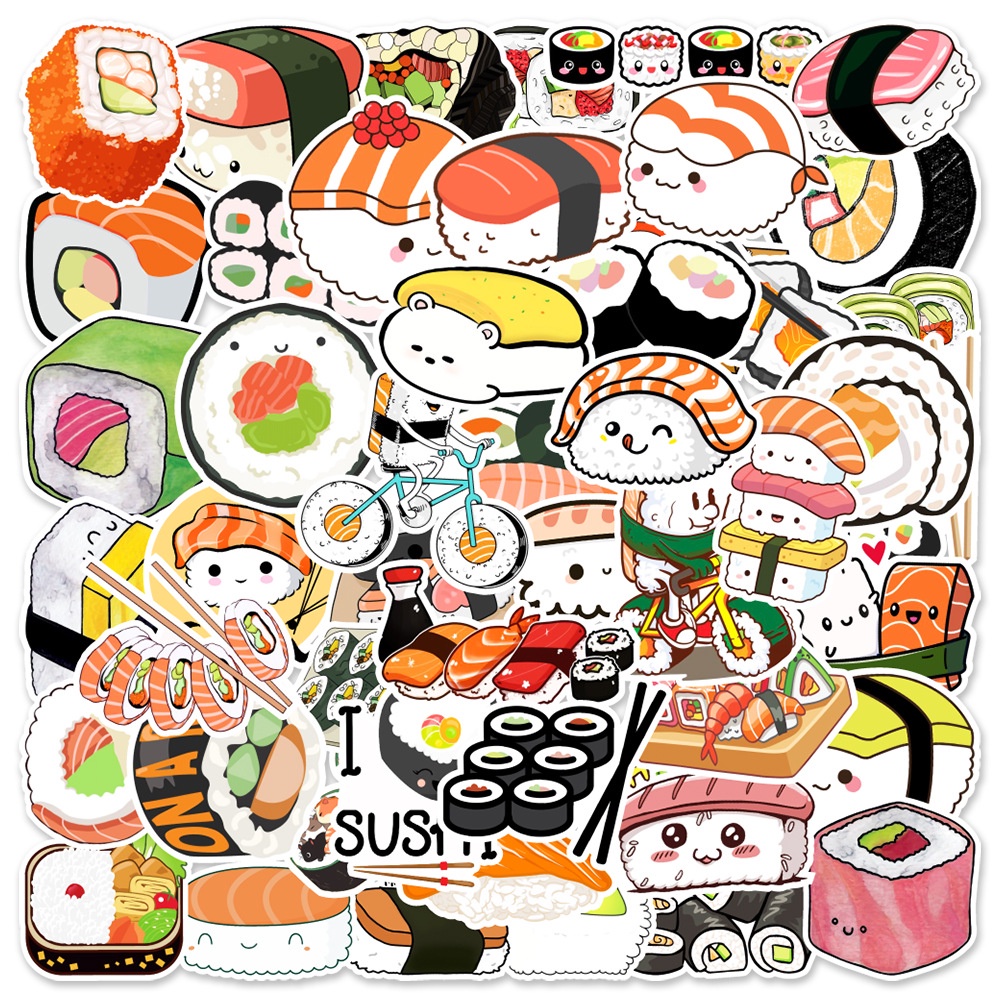 Set 50 Miếng Dán Hình Sushi Hoạt Hình Trang Trí Sổ Tay Nhật Ký Sổ Lưu Niệm DIY