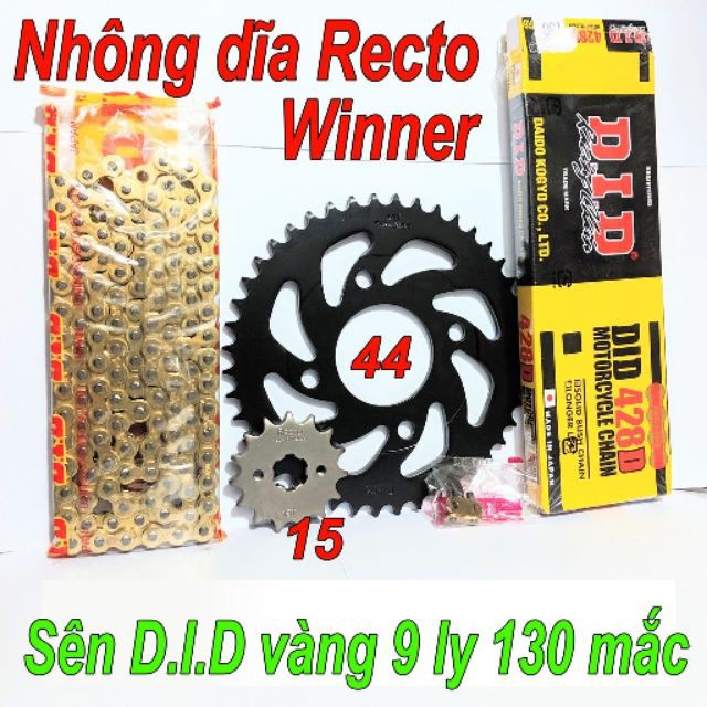 (WINNER 15-44) Sên DID vàng 9 ly 130 mắc, Nhông dĩa Recto cho Winner/ Winner X