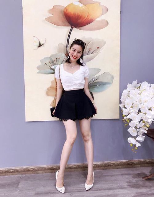 Quần sooc vải chân ren giả váy
