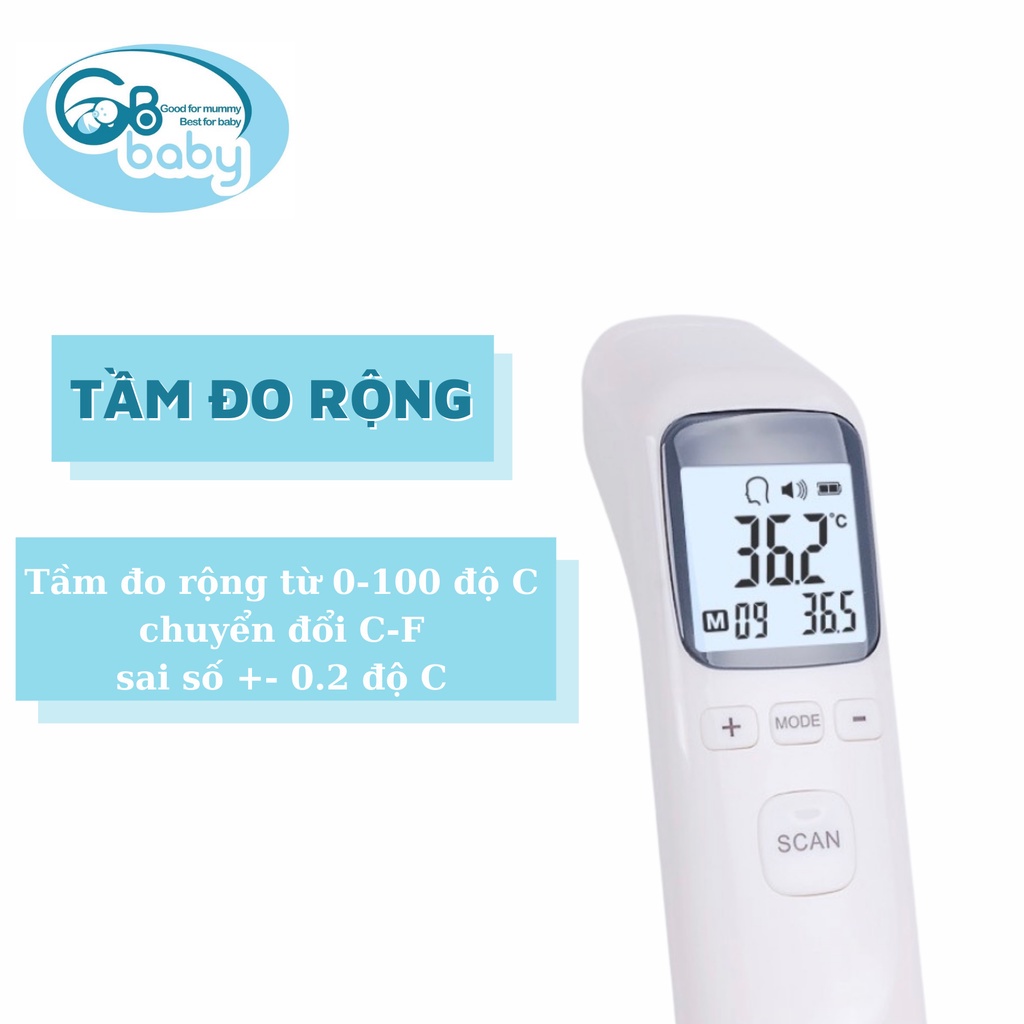 Nhiệt kế điện tử hồng ngoại cảm ứng GB-Baby đo trán đo sữa và môi trường cho bé
