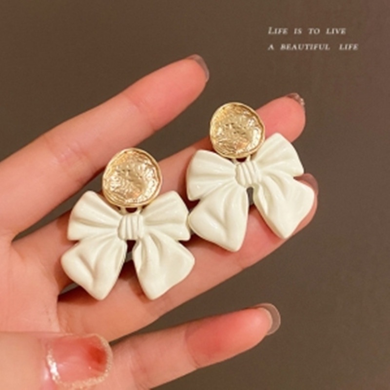 Bông Tai Mạ Bạc 925 Hình Nơ Nhỏ Xinh Đơn Giản Phong Cách Hàn Quốc