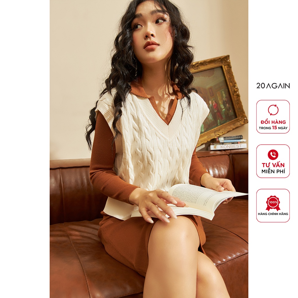Áo len gile nữ vặn thừng  20AGAIN, phong cách Hàn Quốc trẻ trung, len lông thỏ co giãn, mềm mịn ALA0058 | BigBuy360 - bigbuy360.vn