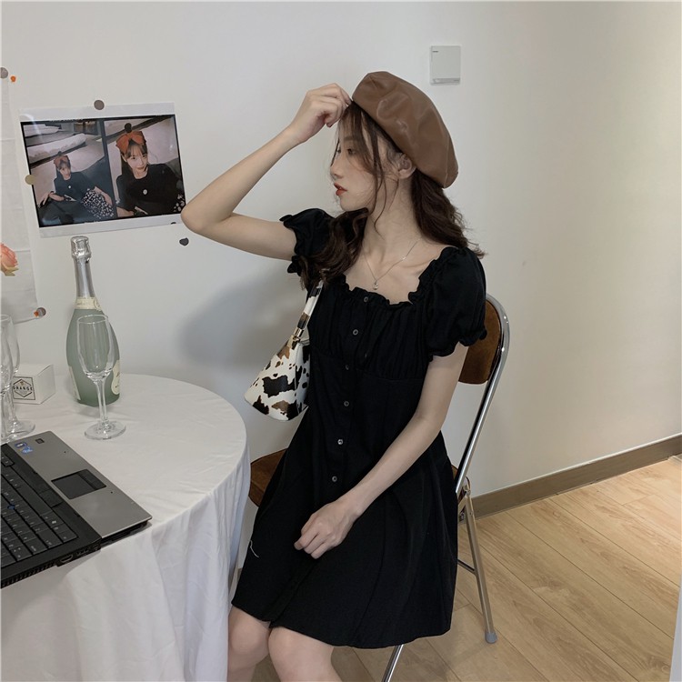 Xiaozhainv Đầm Tay Ngắn Trễ Vai Phong Cách Retro Hàn Quốc | BigBuy360 - bigbuy360.vn