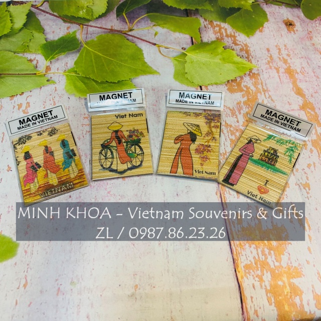 Set Dán Nam Châm Mành Tre Lưu Niệm Phong Cảnh Việt Nam - Handmade Bamboo Fridge Magnet