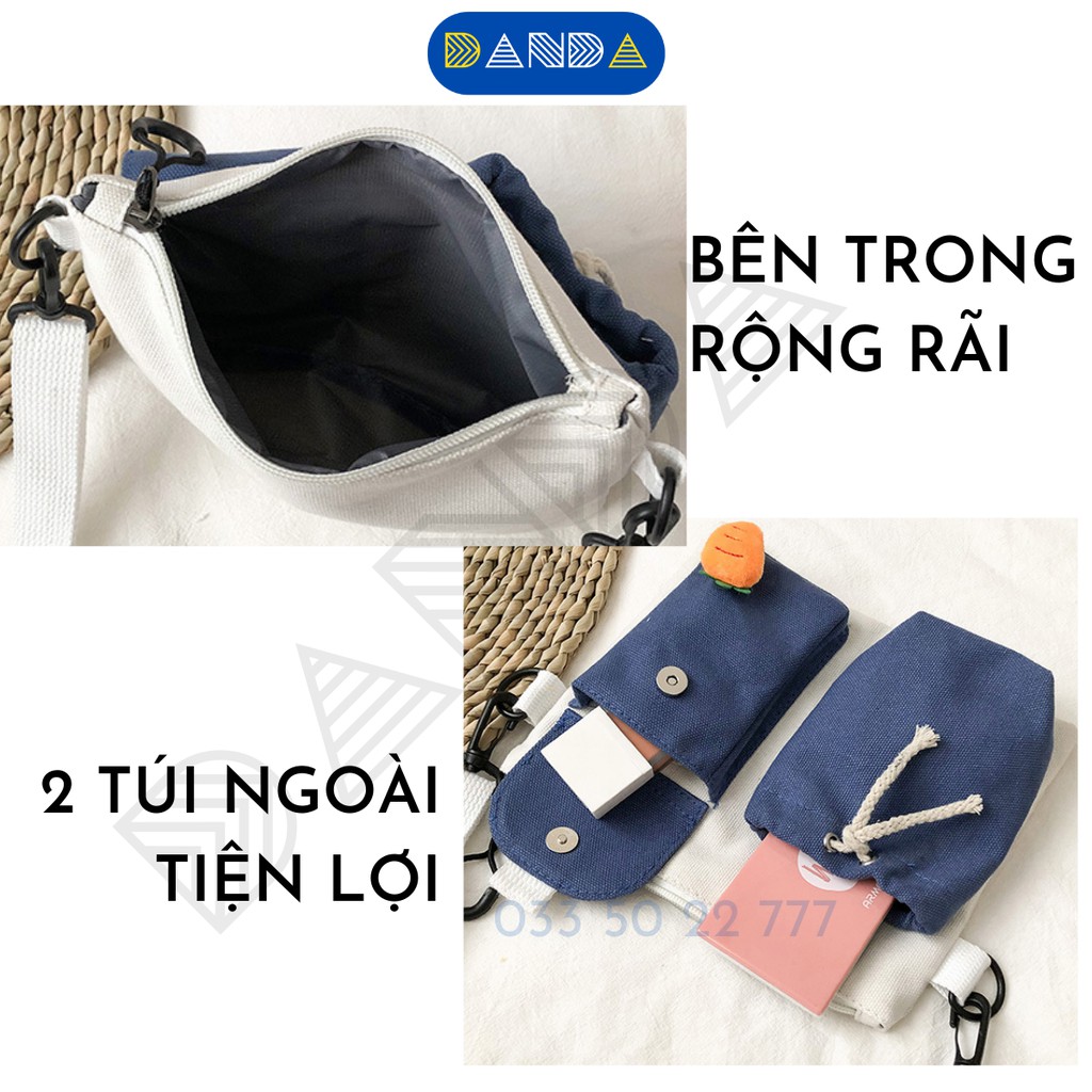 [ FREESHIP + ẢNH THẬT ] Túi đeo chéo nữ canvas mini dễ thương nhiều ngăn phong cách hàn quốc - DANDA STORE