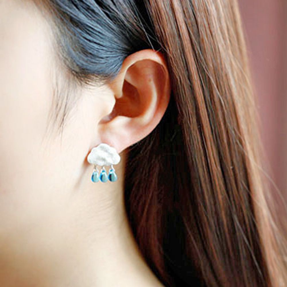 Bông tai hình đám mây đính đá phong cách sang trọng