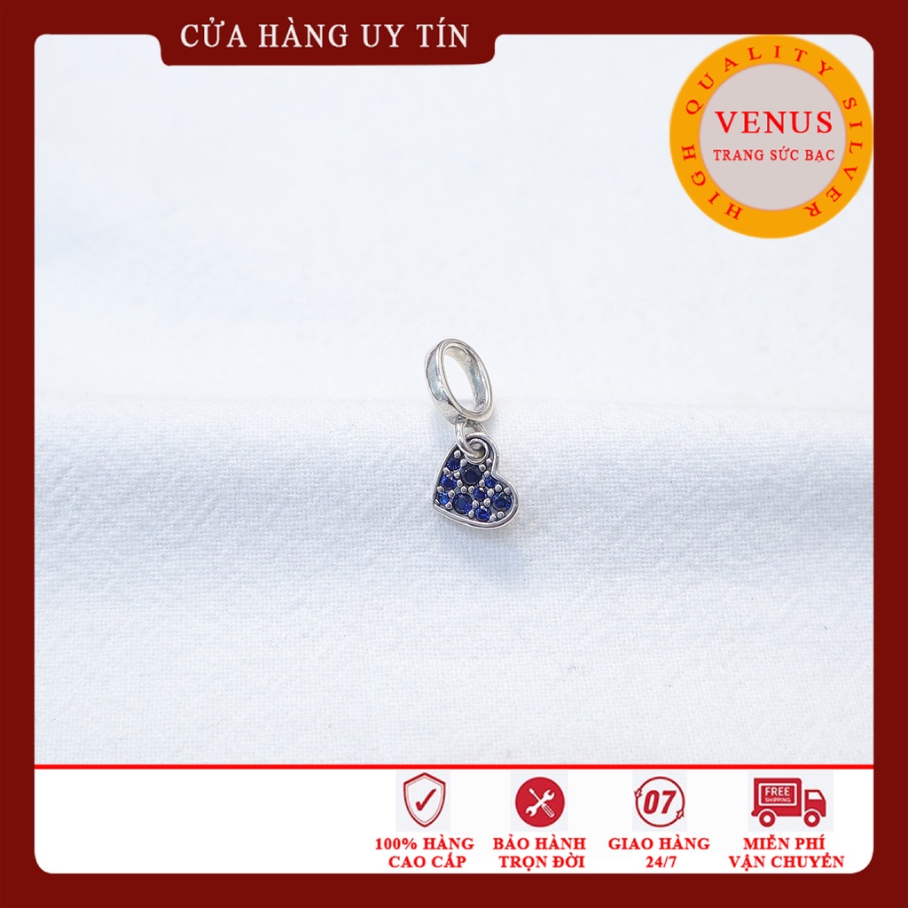 Charm treo tim nhỏ xanh đậm- Bạc 925- Mã sản phẩm VENUSM1