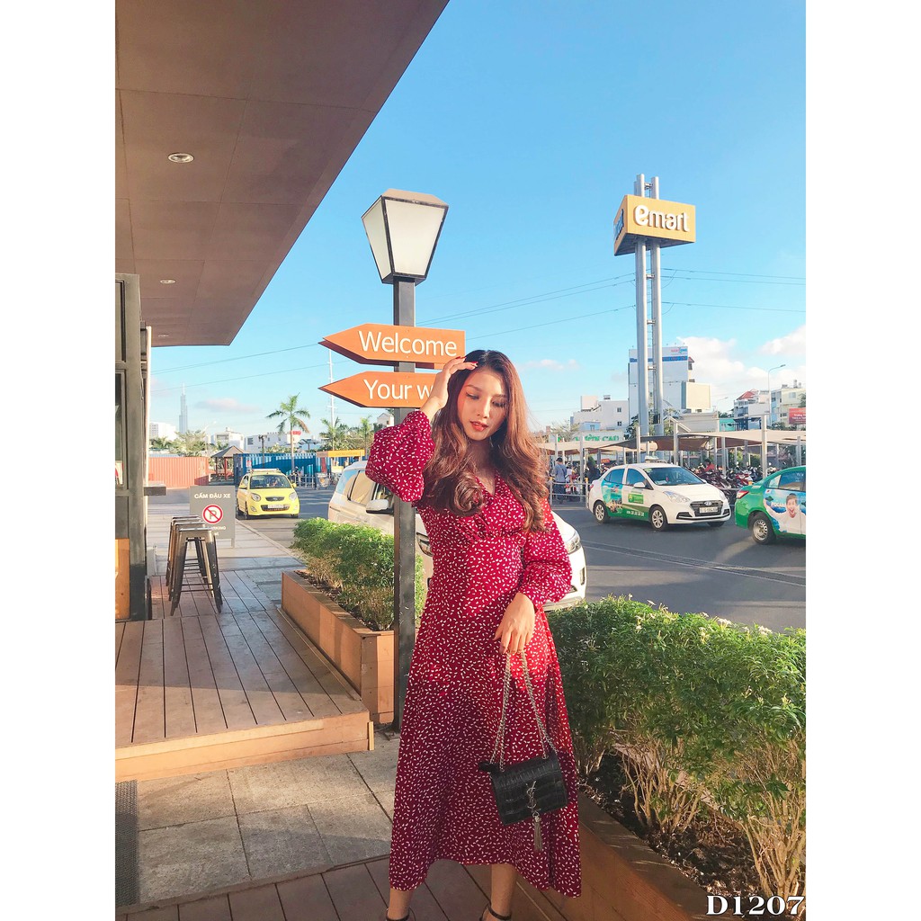 [ Hình thật ] D1207 Đầm maxi đỏ bi vintage | BigBuy360 - bigbuy360.vn