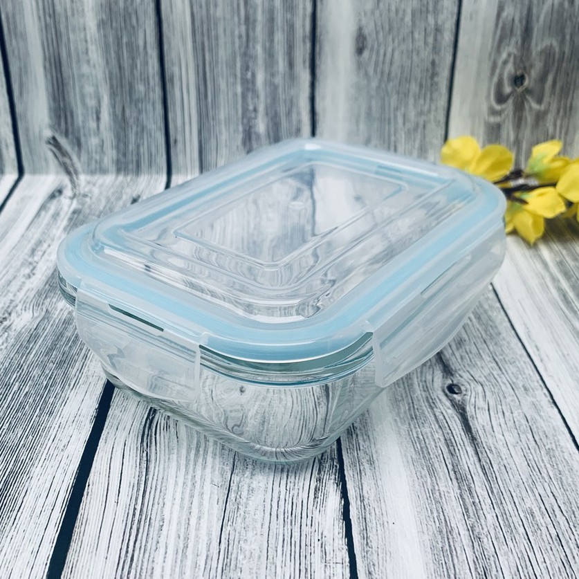 Hộp Thuỷ Tinh Chịu Nhiệt Chữ Nhật 640ml  - Nắp Gài Có Ron Chống Tràn - Hộp Mang Cơm - Hộp Đựng Thực Phẩm