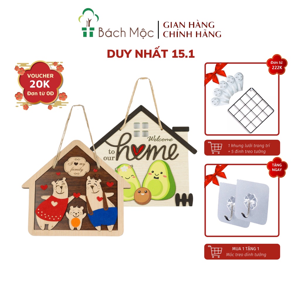 [Mã BMBAU50 giảm 7% đơn 99K] Bảng Gỗ Decor Trang Trí Gia Đình BÁCH MỘC Cho Gia Đình 3 - 5 Người