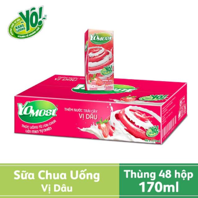 Sữa Chua uống Yomost hương Dâu 170ml (48 hộp x170ml)
