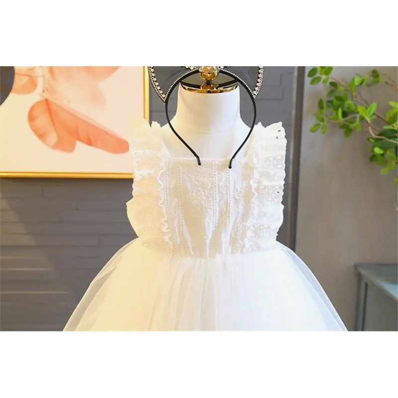 Váy xoè công chúa trắng ren nổi cho bé gái (N00248)
