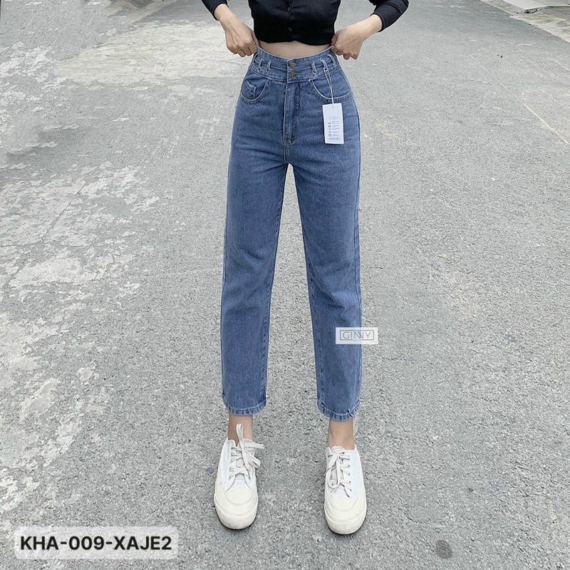Quần Baggy Nữ Jean Hack Dáng KHA-009 | Quần Jean Cạp Cao | Vải Jean Wash Xịn | GinHouse Shop