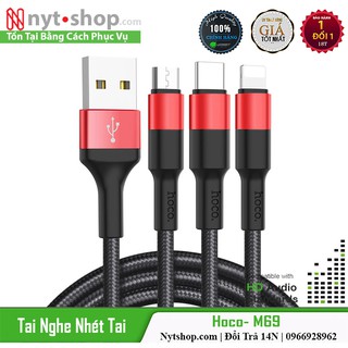 Cáp sạc Hoco X26 3 trong 1 Bện Nylon Micro-USB/ Type-C/ Lightning - Sạc Nhanh 2A Dài 1M