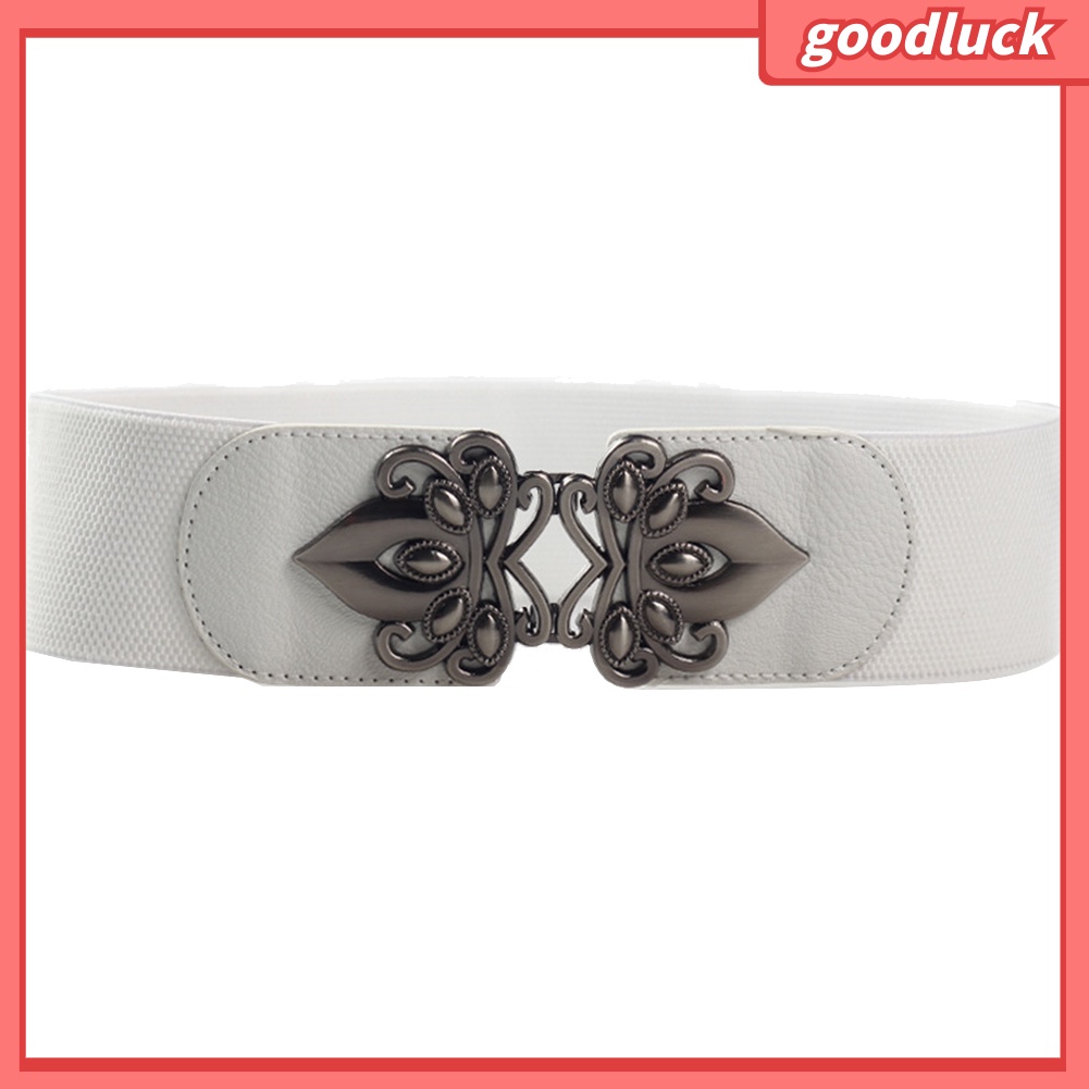 Thắt lưng da pu màu trơn khóa kim loại khắc họa tiết hoa phong cách vintage thời trang