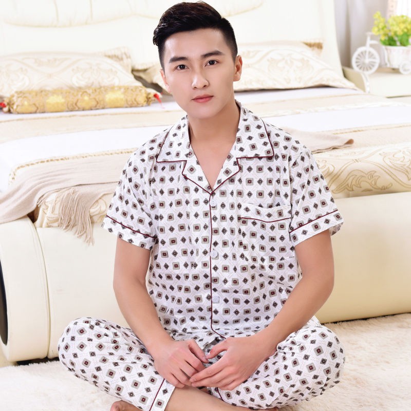Bộ Đồ Pijama Cotton Ngắn Tay Thời Trang Mùa Hè Cho Nam | BigBuy360 - bigbuy360.vn