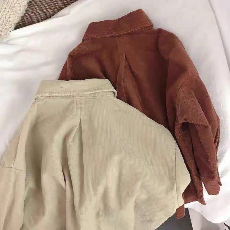 Áo Sơ Mi Nhung, Áo Khoác Ngoài Cho Bé Trai và Bé Gái Phong Cách vintagel_Hàng Tuyển Chọn Cao Cấp A4