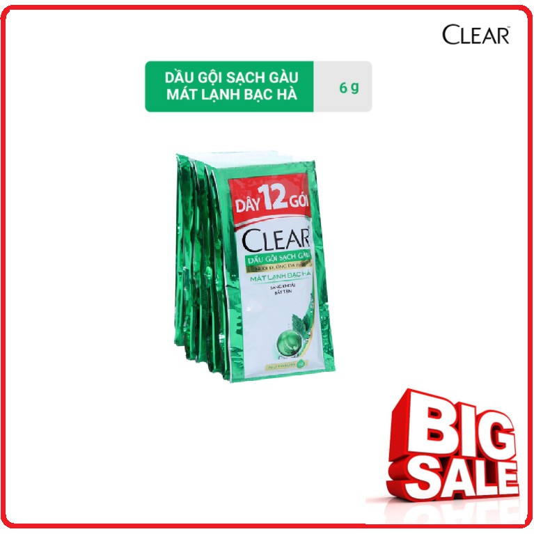 Dầu Gội CLEAR Mát Lạnh Bạc Hà Dây 6g x 12 Gói