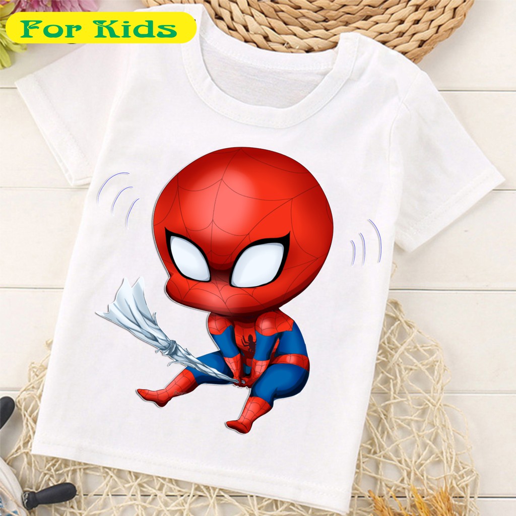 Áo Thun Màu Trắng In Hình Siêu Nhân Nhện Spider Man Dành Cho Trẻ Em
