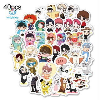 Bộ 40 Miếng Dán Trang Trí Tủ Lạnh / Điện Thoại Hình Hoạt Hình Bts Chống Thấm Nước