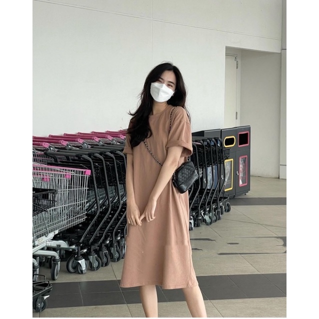 Váy phông trơn dài tay lỡ oversize, đầm dáng suông nữ | BigBuy360 - bigbuy360.vn