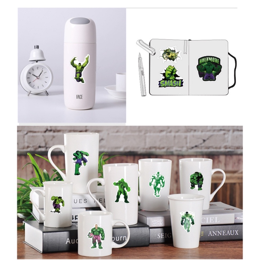 DISNEY Bộ 50/25/10 Miếng Dán Trang Trí Bình Nước/Ván Trượt/Laptop Họa Tiết Avengers Hulk Độc Đáo