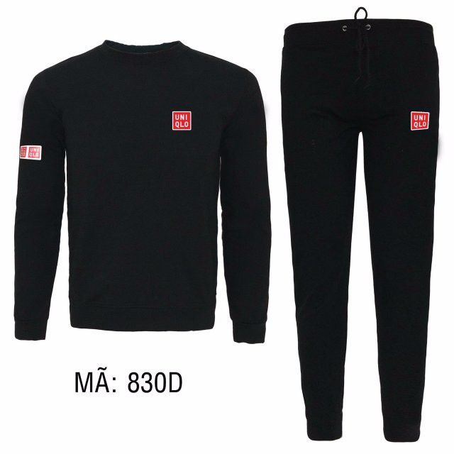 (Ảnh+video) Bộ nỉ nam thu đông Uniqlo đen-xám, 40-75kg